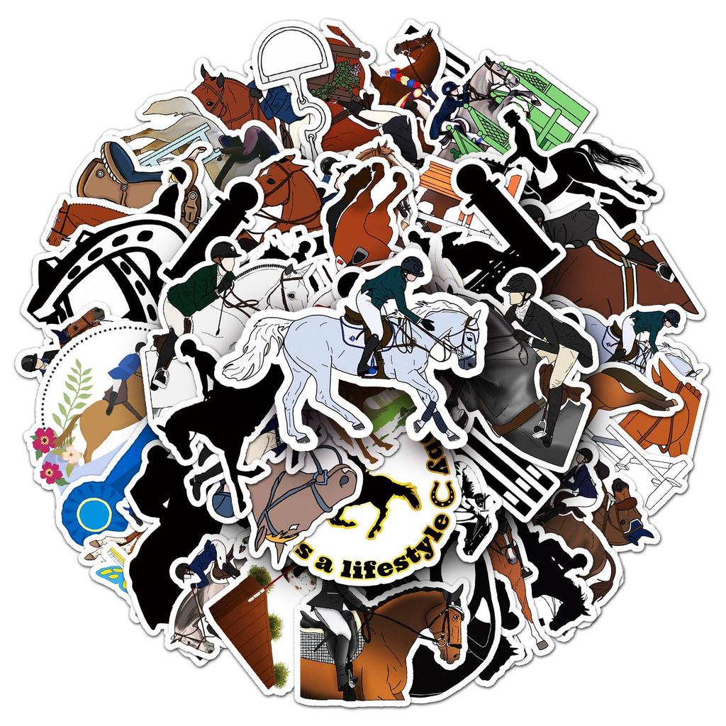 50 Waterproof Cool Sports Cartoon Horse Equestrian Stickers for Phone & Water Bottle Decoration