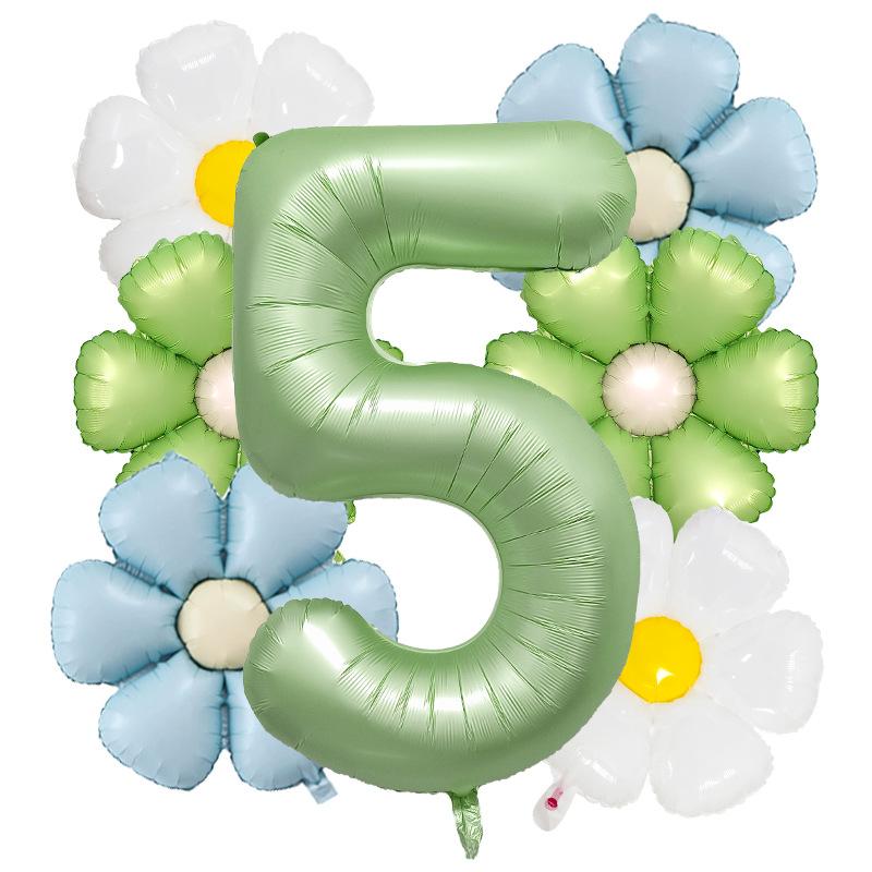 7pcs Matte Finish Daisy Balloon Number Wedding Decor Birthday Party Decoration Aluminum Foil Balloon Baby Shower Decorations