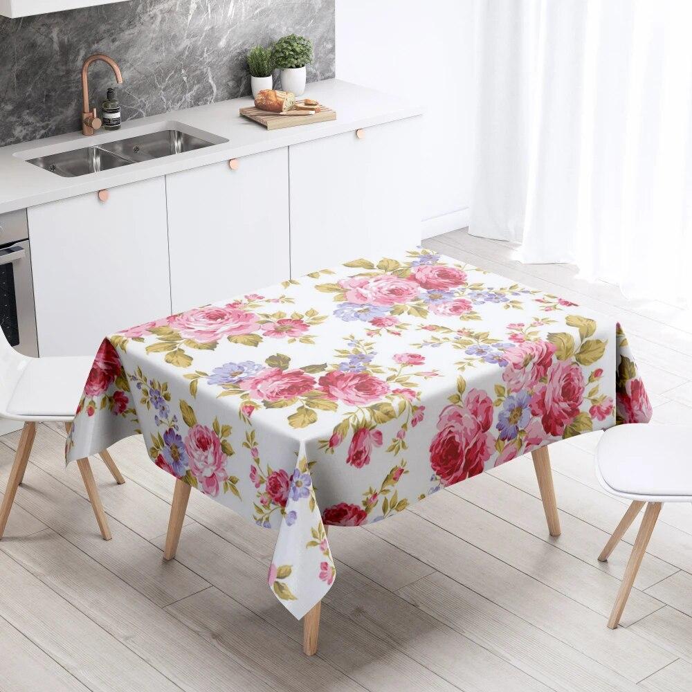Floral Tablecloth Home Decor Stain Resistant Waterproof Table Decoration Rectangular Kitchen Fireplace Tops