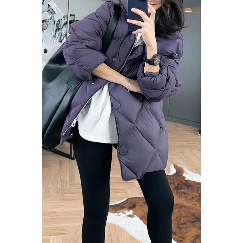 Design sense rhombus white duck down warm down jacket women's autumn and winter new loose silhouette thickened bread jacket