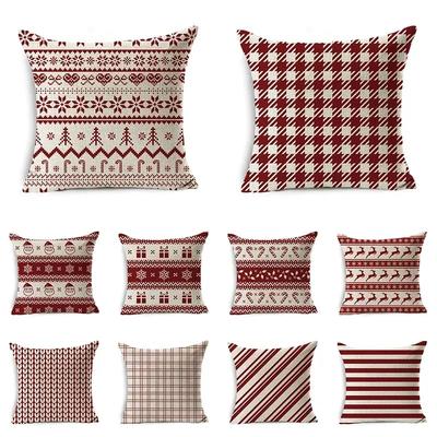 Christmas Cushion Cover Home Decoration Linen Striped Plaid Printed Red 18*18 Inch Pillow Case Sofa Cushion Car Cushion Cover