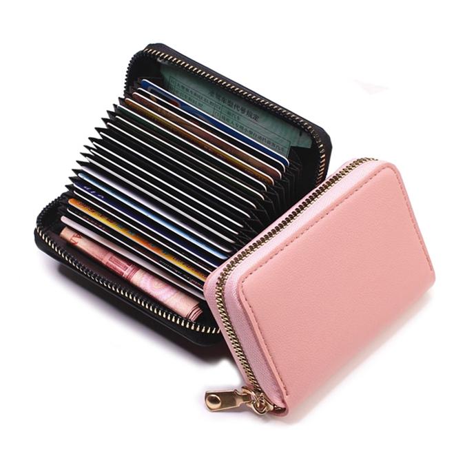 Women Compact Fashion Credit Card Holder Simple Multi-card Leather Zipper Organizer Accordion Wallet with 18 Card Slots One Size розовый 589₽
