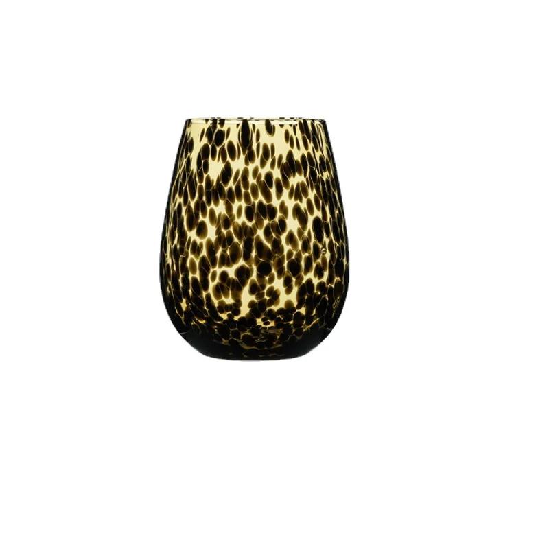 Leopard-print Goblet Vintage Egg Cup Handmade Amber Spot Goblet Household Wine Glass New Crystal Glass Cup High-end Wine Glasses