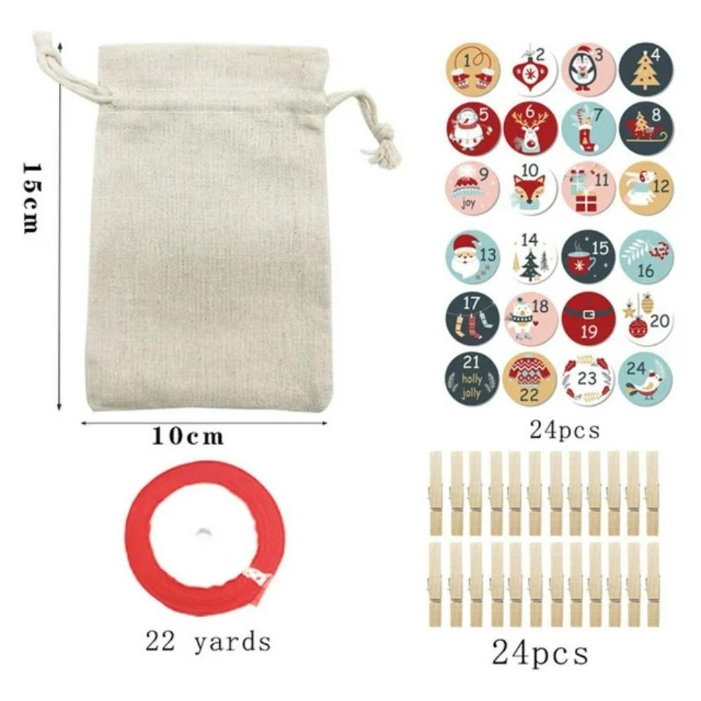Advent Calendar 2025 24PCS Hanging Burlap Bags Candy Gift Bags Drawstring Pouch Sack for DIY Christmas Countdown Home Decoration one-size