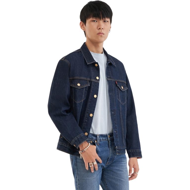 Levis Year Of The Dragon Limited Edition Solid Color Spliced Lapel Single-Breasted Long Sleeve Denim Jacket Men Jacket Blue A5782-0016