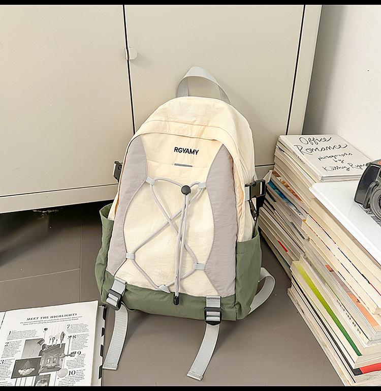 Mori Style Color-Block Lightweight Backpack: High-Capacity and Perfect for Couples' Outdoor Adventures
