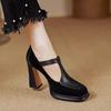 High heels women's 2025 spring and autumn new retro T-button square head Mary Jane shoes waterproof table thick heel single shoes women