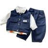 Chłopięcy wiosenno-jesienny zestaw odzieżowy z dżinsową kamizelką 2025: Modny 3-częściowy strój dla niemowląt