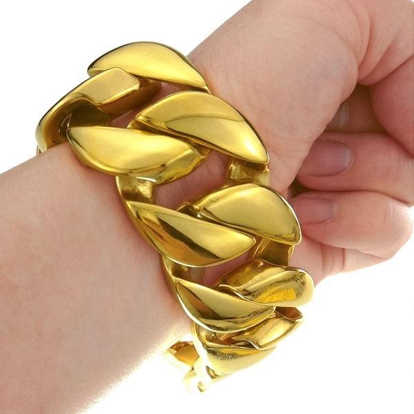 32mm Width Bling Massive 316L Stainless Steel Gold Tone Hip Hop Bracelet Designer Chrams