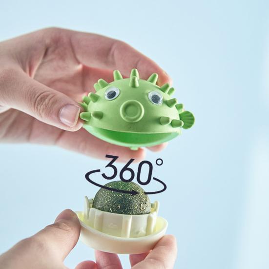 Catnip Ball Cat Toy Pufferfish Ball Rotatable Lick Toy Rubber Interactive Chew Toy Kitten Teething Ball for Indoor Cats Teeth Cleaning Entertainment