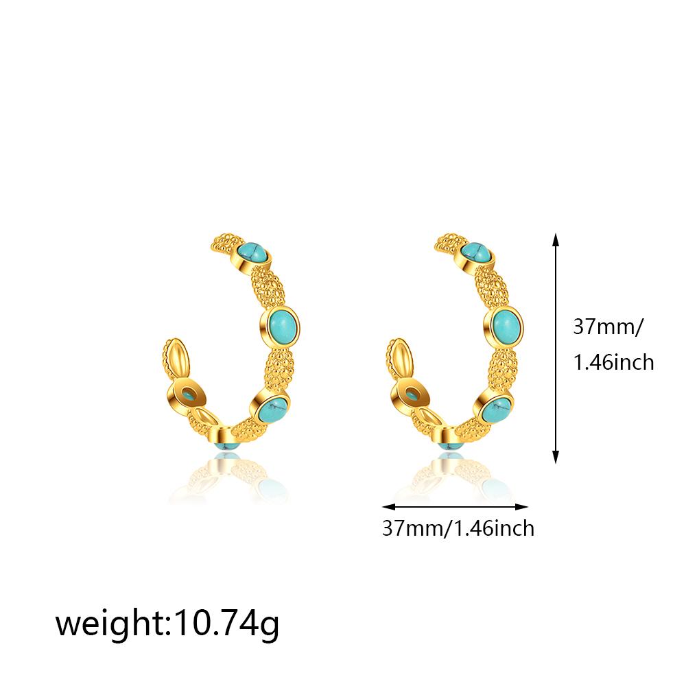 Trendy Oversize C Shape Hoop Earrings Inlaid with Circular Turquoise Gold Plated Statement Ear Huggie Fashion Jewelry 2026 New