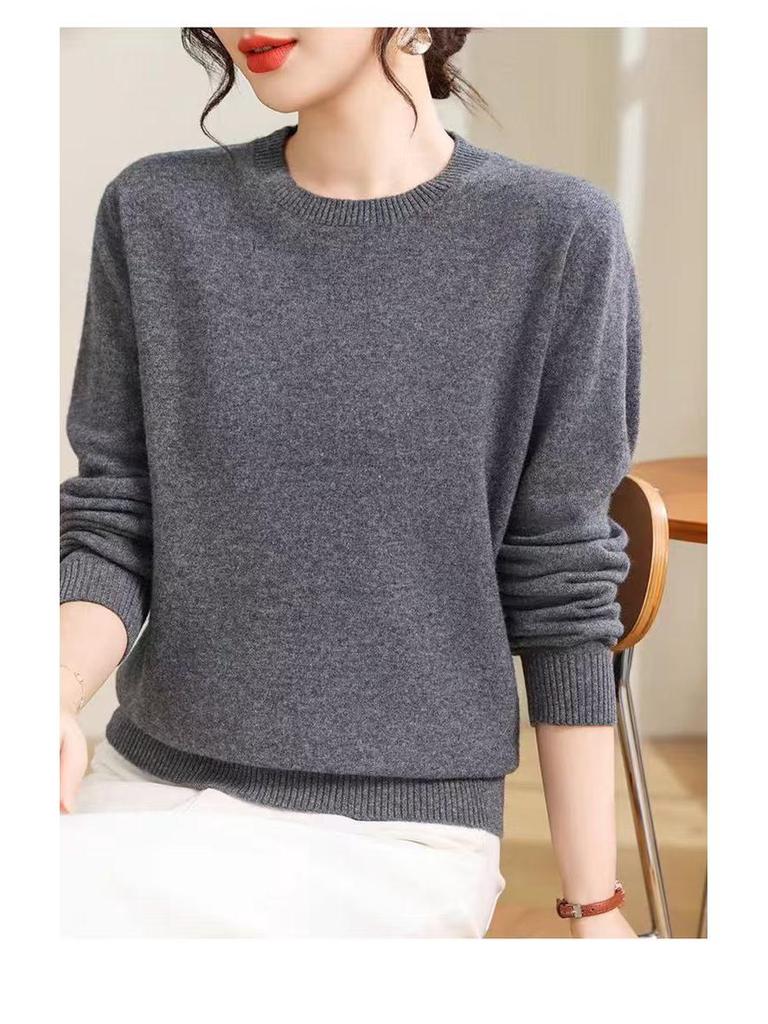 2025 Versatile Loose-Fit Wool Sweater: Slimming, Solid Color, Perfect for Autumn & Winter