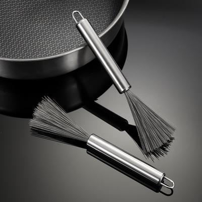Stainless Steel Dishwashing Cleaning Brush Pan Brush with A Long Handle Hangable Durable Metal Pot Cleaner