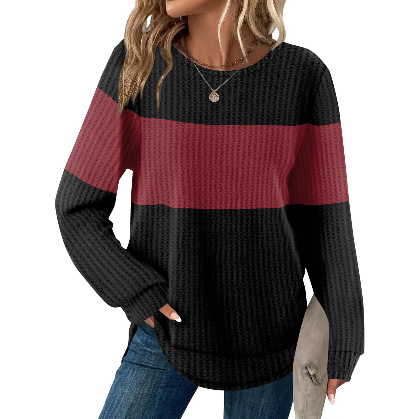 

Жіночий повсякденний вільний топ з круглим вирізом і довгим рукавом у клітинку XL червоний