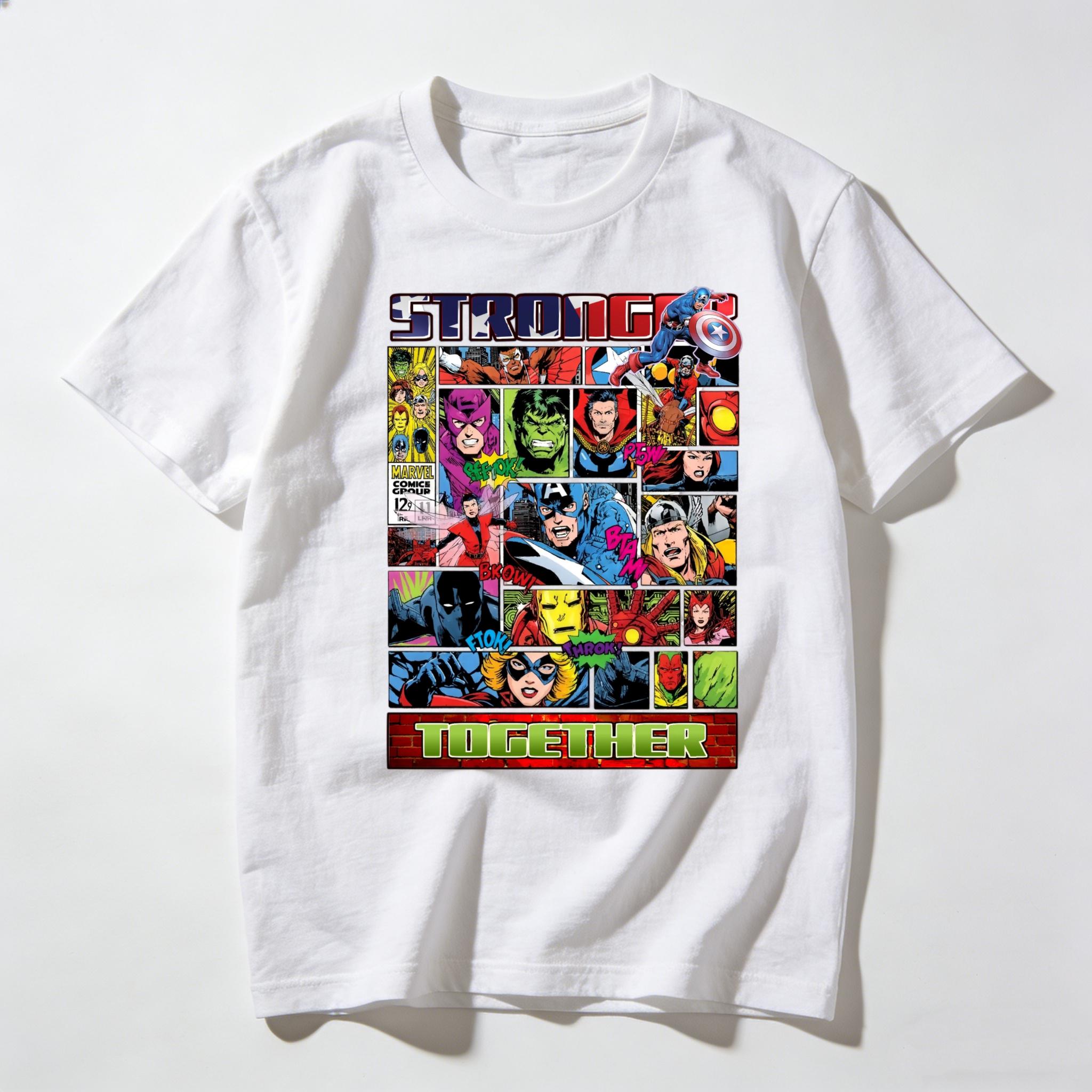 

Full Team Assembly Marvel Heroes Comic Iconic Scenes Adult and Children Personalized Pure Cotton Street Style Tshirt S