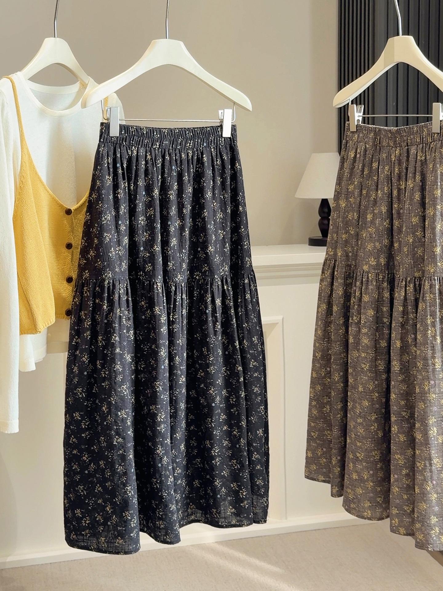 

Женская ретро-юбка миди А-силуэта в цветочек на резинке: Универсальный для весны и осени, Вдохновленный лесом, Стройнящий дизайн One size