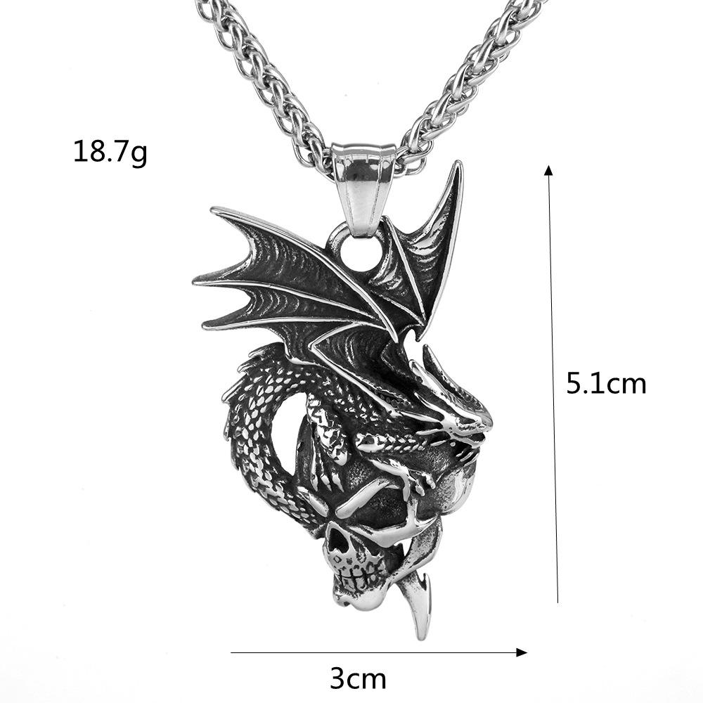 Vintage Dragon Skull Pendant Stainless Steel Men's Necklace