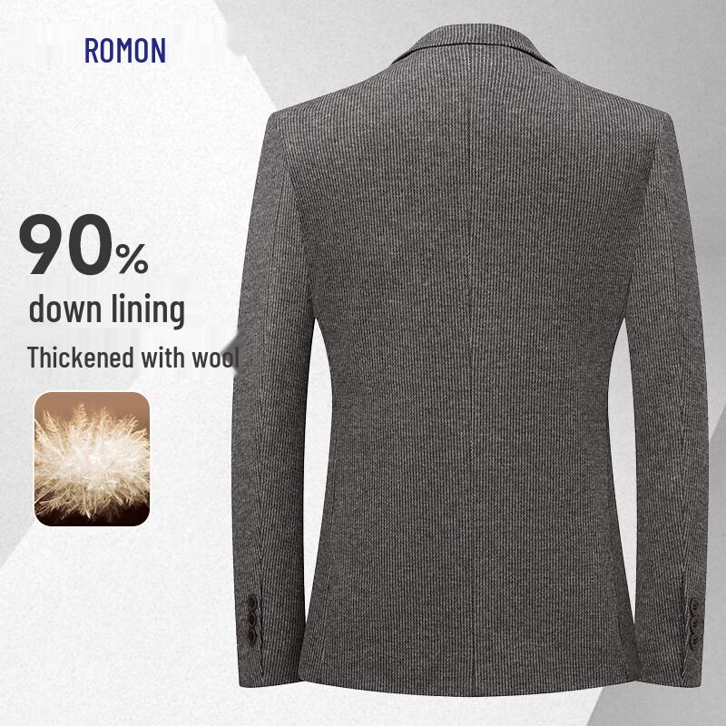 ROMON Men's Winter Wool-Blend Down-Lined Business Casual Blazer