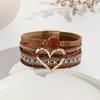 Boho Layered Leather Wrap Bracelet With Natural Stone Heart Charm Women