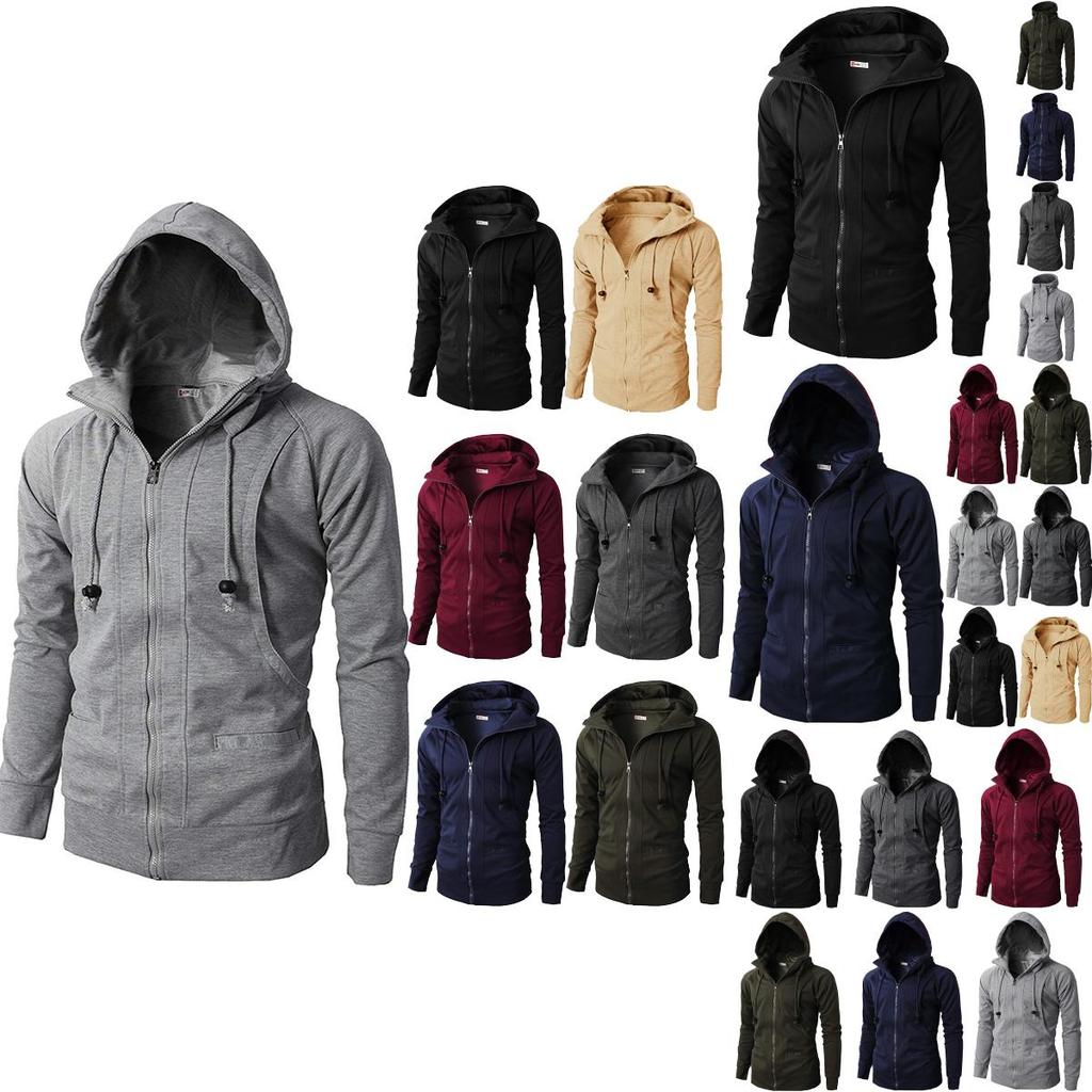 Stylish Men's Hooded Coat With Drawstring And Zipper Up Slim Fit Hoodie Jacket Overcoat