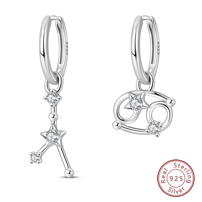 New 925 Silver Hoop Earrings Twelve Constellation Pendant Hoop Earrings For Women Fashion Birthday Jewelry Gift