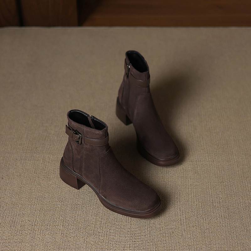 Krazing Pot Cow Suede Nubuck Round Toe Thick Heels Chelsea Boots Size 42 Zipper Women Keep Warm Ankle Boots
