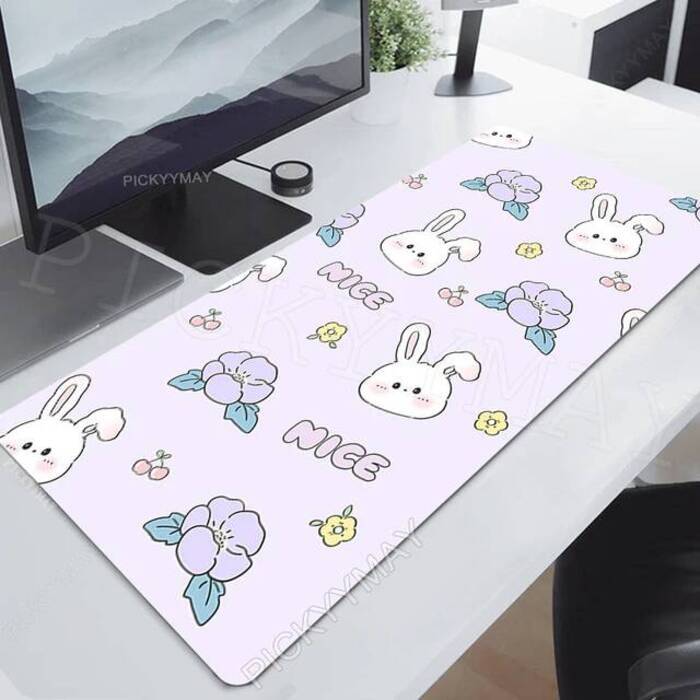Cute Bunny Mouse Pad Purple Flower Large Gamer Mousepad Keyboard Mat XXXL Mouse Mats Kawaii Rubber Desk Pad Xcm Desk Rugs