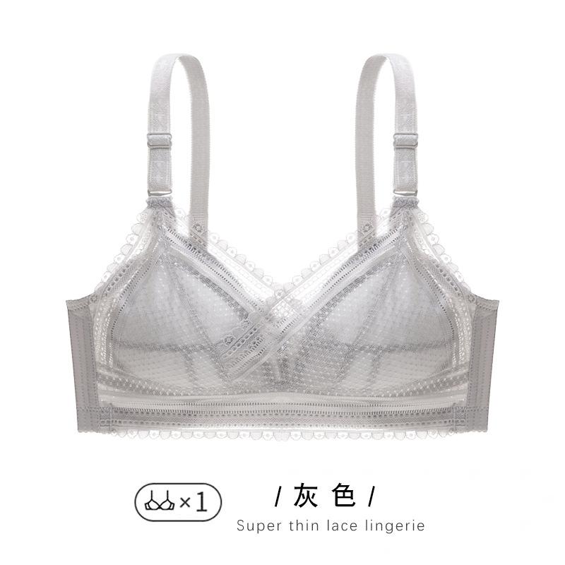 Xinghai no steel ring gathering adjustment type thin crystal cup bra fat mm large size large chest small bra 34BCD-75BCD