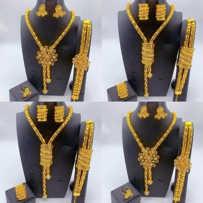 New 24K Fashion Necklace Set Women's Banquet Dress Accessories Necklace Earrings Bracelet Ring 2026