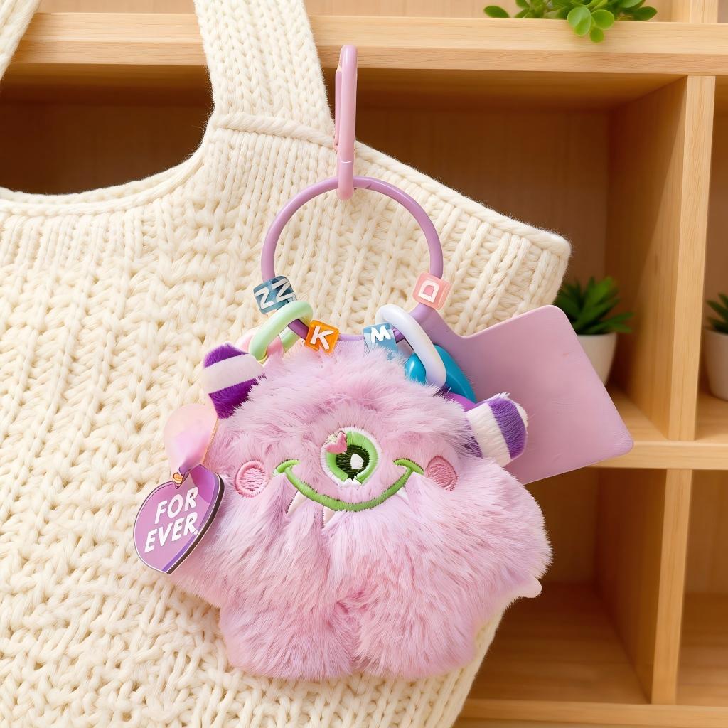 Monster Plüschtier Schlüsselanhänger mit bunter Kette, Kreativer Puppen-Taschenanhänger, Niedliches Geschenk für Kinder Frauen Männer für Rucksack Handtasche