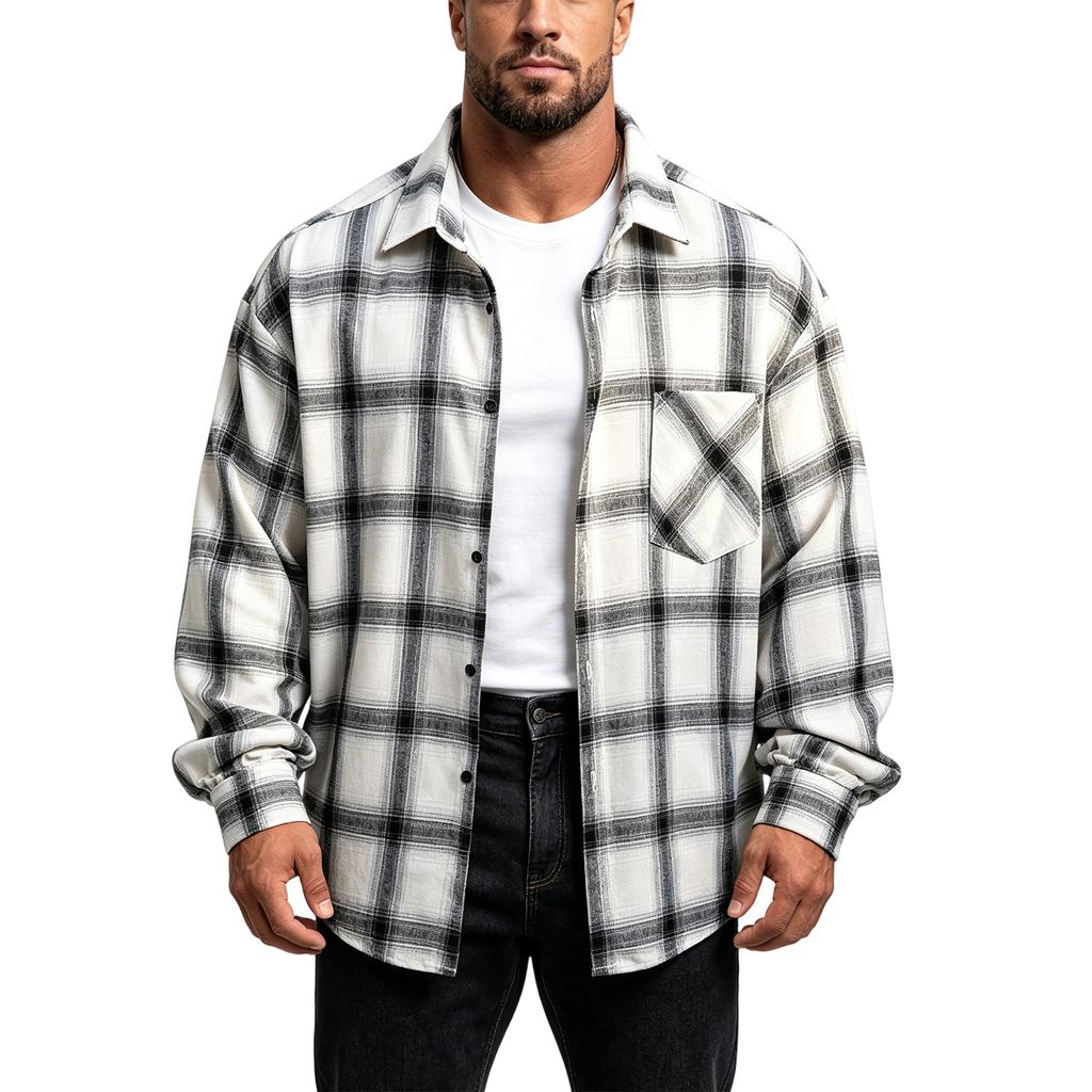 Camicia a Quadri da Uomo a Manica Lunga Casual Vestibilità Larga Taglie Forti Top per Primavera e Autunno