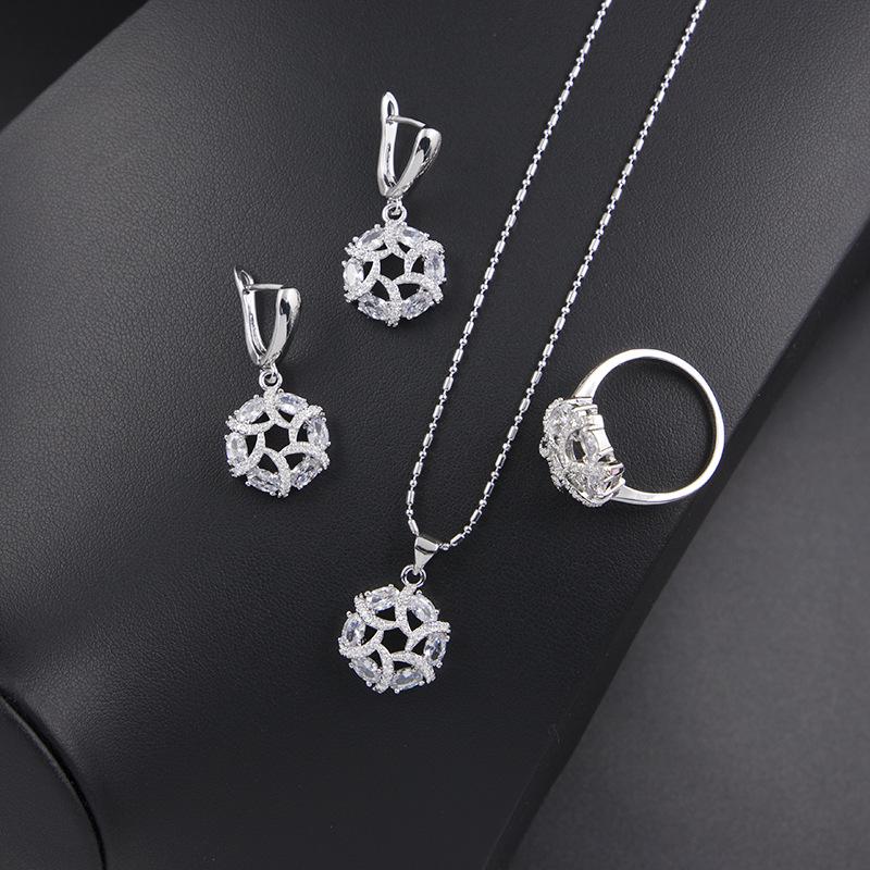 Inlaid Zircon Design Jewelry Set Women'S Three-Piece Fashion High-End Jewelry Set Women