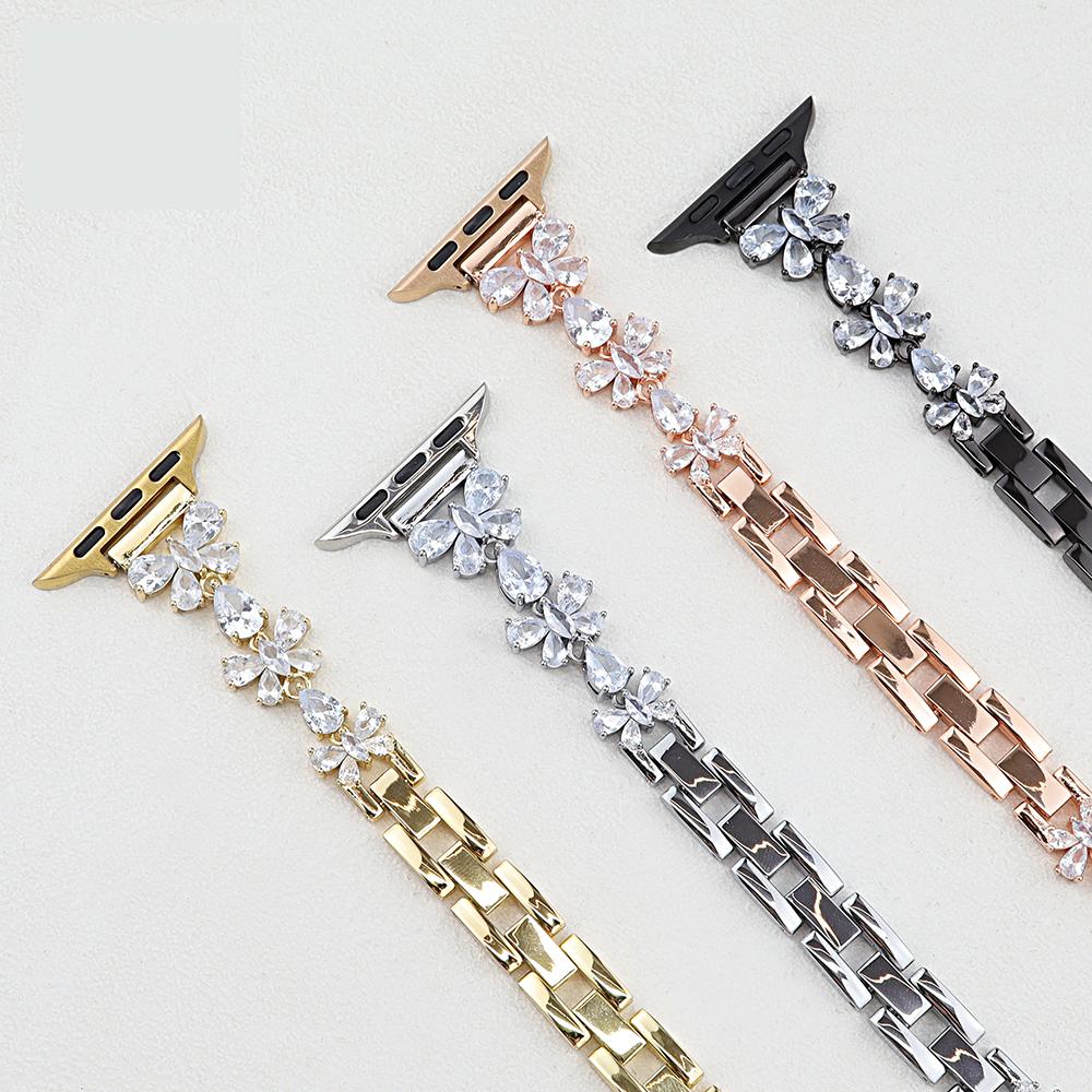 Copper Chain Strap for Apple Watch Series 10 Ultra 9 8 7 SE 6 5 4 3 2 1 46mm 49mm 45mm 44mm 42mm Butterfly Zircon Decor Watch Band