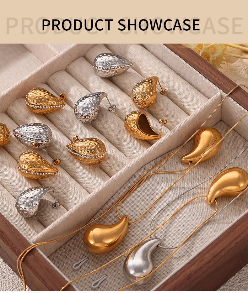 Luxury Water Drop Rhinestone Earrings and 18K Gold-Plated Titanium Necklace Jewelry Set