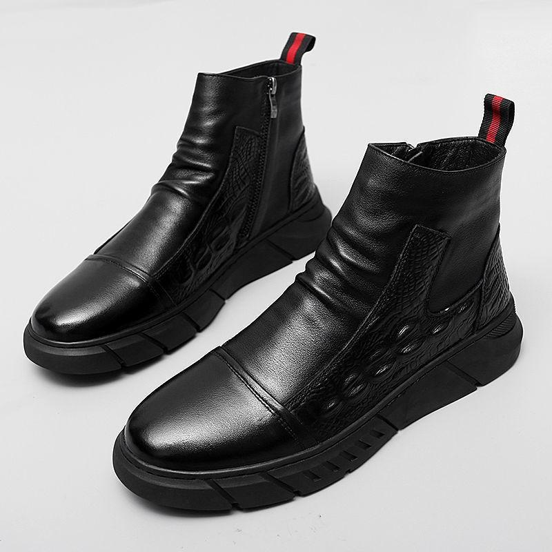 Warm Martin Boots Men's Crocodile Pattern Locomotive Shoes Tooling Men's Trendy Shoes Autumn and Winter Velvet