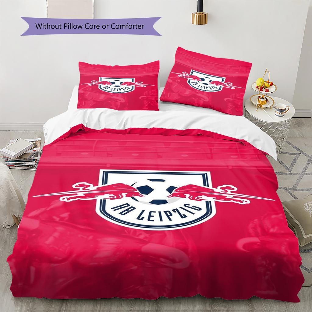 Set de așternut cu model logo RB Leipzig Cearșaf de pilotă Față de pernă Decor pentru casă Cadou (1 * husă de pilotă + 2 * fețe de pernă, fără miez)