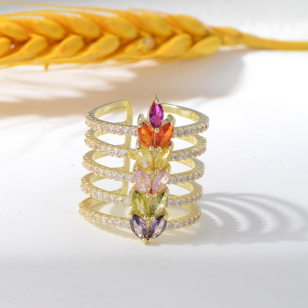 Copper Zircon Flower Open Ring For Women With Adjustable Size And Christmas Holiday Style