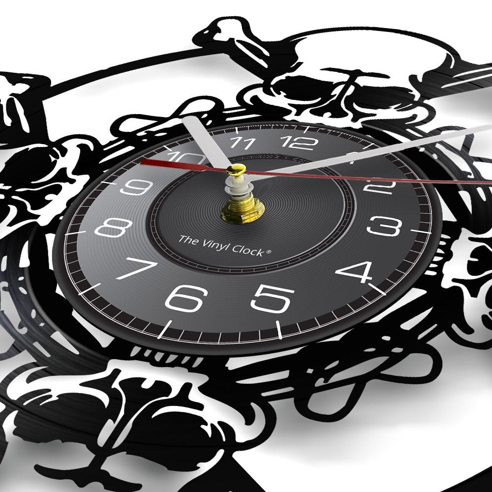 Schädel-Kopf-Vinyl-Schallplatten-Wanduhr im Alter von Skelett-Kopf-Wanduhr, Skelett-Vampir-Männer, Halloween-Dekor, Wandbehang-Uhr