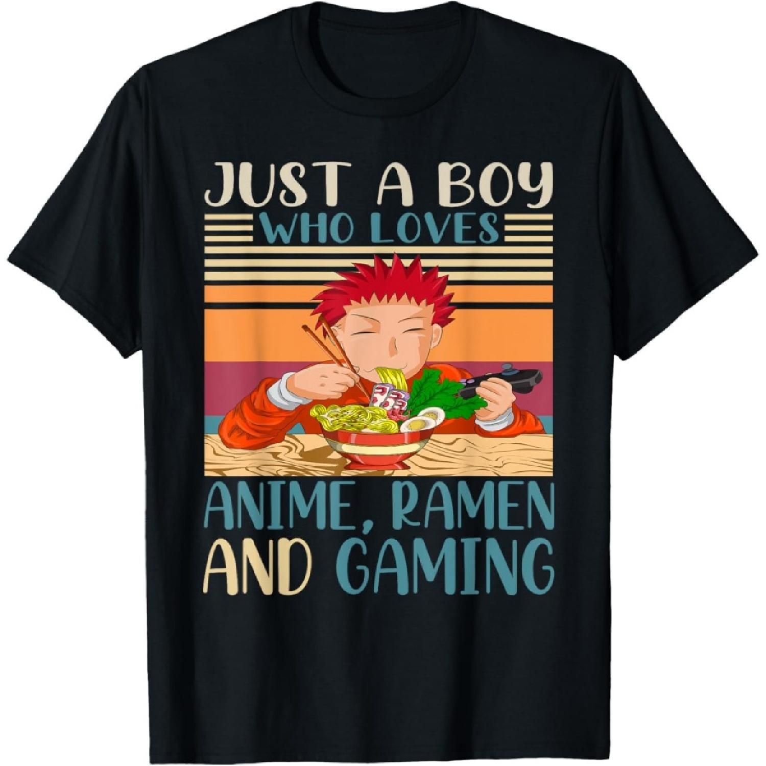 Just A Boy Who Loves Anime Ramen And Gaming Retro Anime T-Shirt(1) S