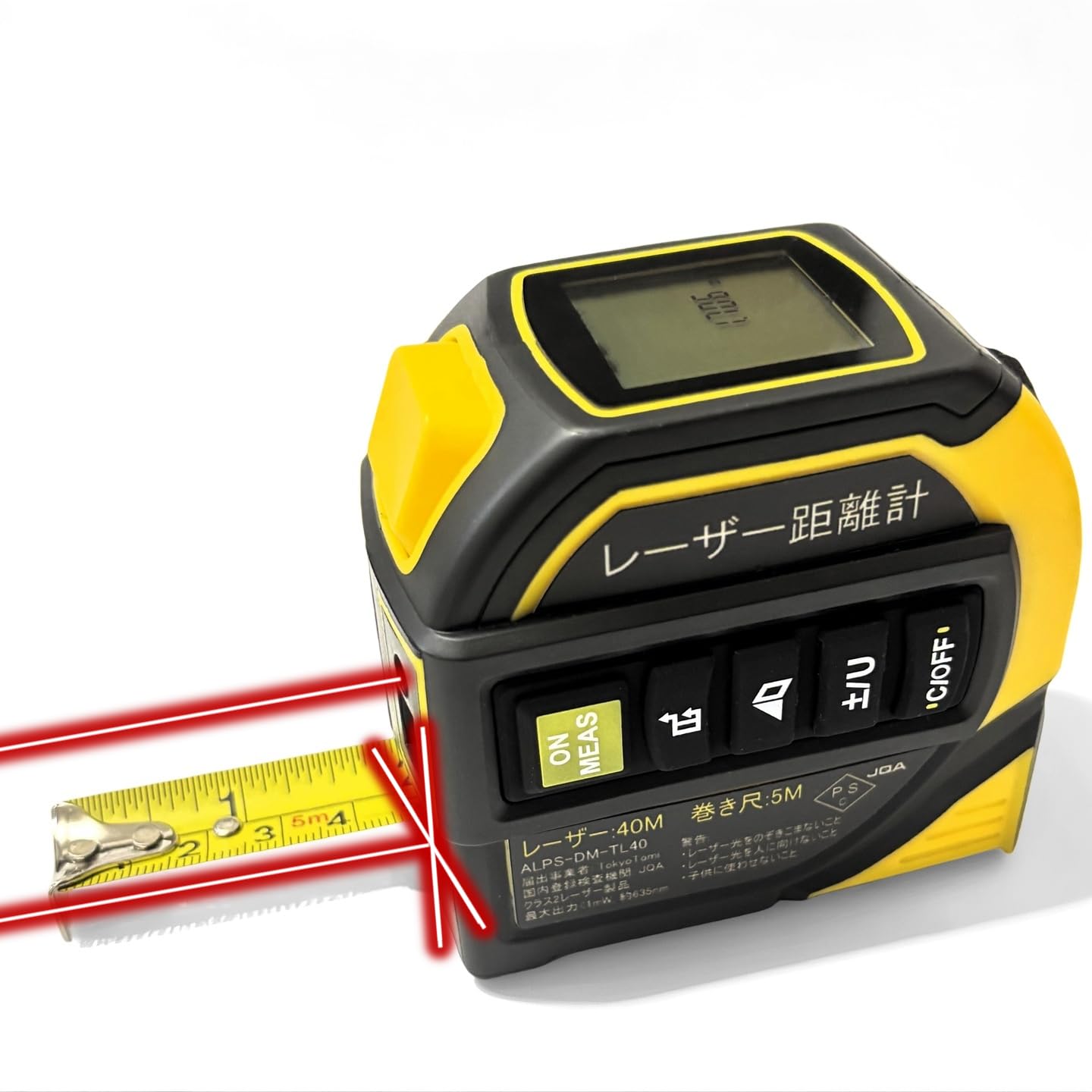 

ALPS Промышленные исследования: Лазерный дальномер 4-в-1, Маркер, Цифровой угломер и Рулетка. Перезаряжаемый, сертифицированный PSC, измерение 40 м