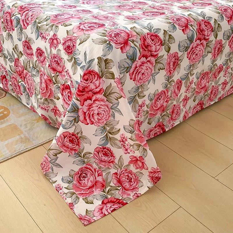 Red Flower Printed Flat Bed Sheets for Double Bed Single/Queen/King Reactive Printed Top Sheets for Beds Sabanas Cama 150x200