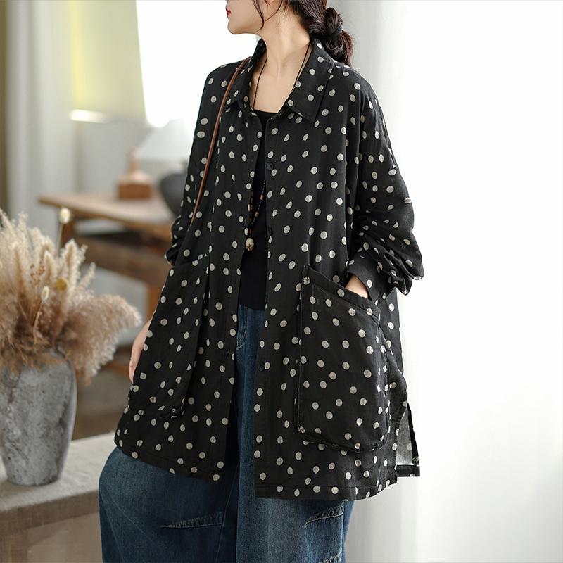 DIMANAF New Plus Size Autumn Women Coat Basic Long Sleeve Jackets Vintage Casual Loose Outerwear Black Cotton