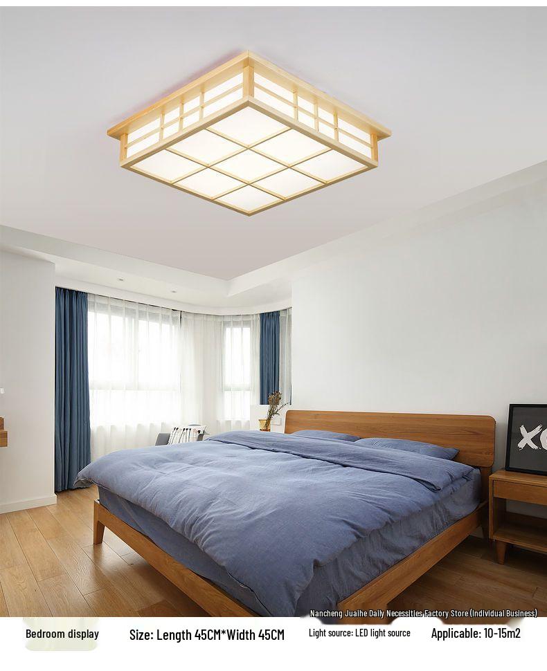 Japanese Style Solid Wood Ceiling Light for Bedroom, Tatami, Living Room & Study - Rectangular Design
