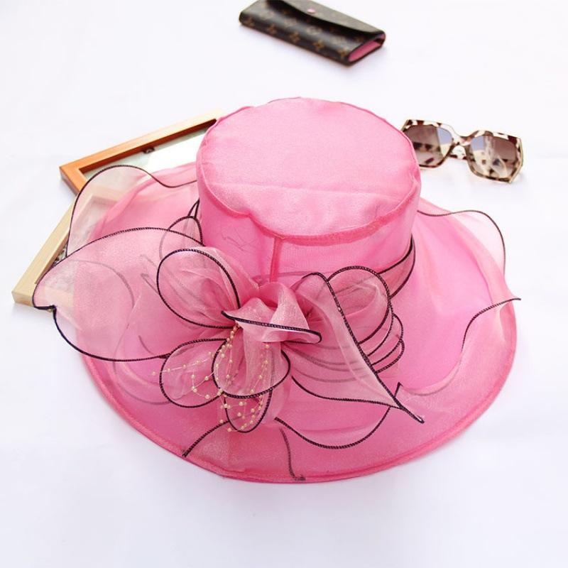 Summer Korean Version of Flower Mesh Sun Hat Beach Sun Hat Women's Organza Top Hat