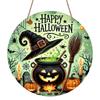 2D Flat, 1pc Happy Halloween Witch Metal Sign, Round Aluminum Decor with Spooky Cauldron, Bats and Jack-O'-Lantern- Vintage Art for Yard, Office