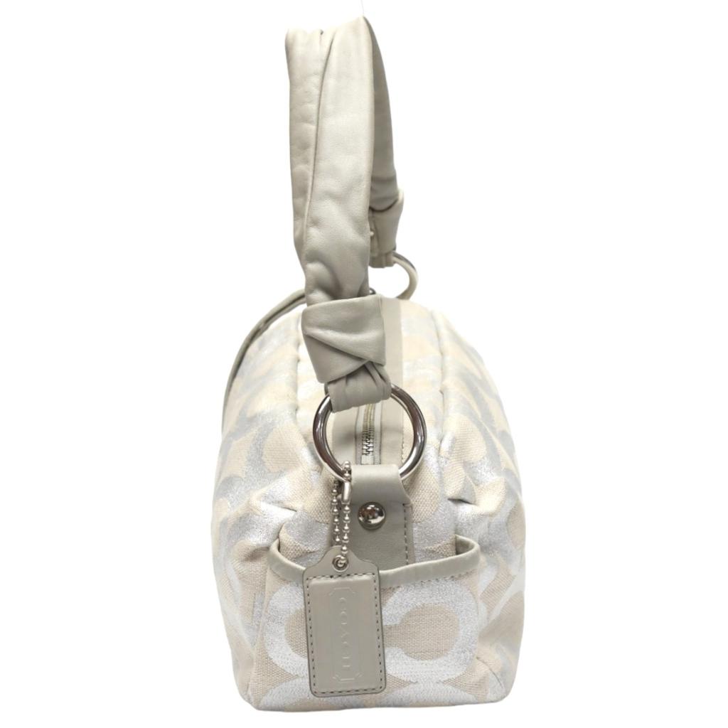 Coach Parker Op Art Lame Shoulder Bag Leather Silverx Gray Women 13507 Used