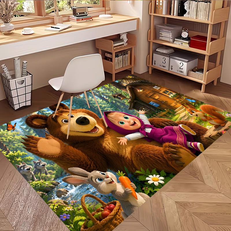 Masha and The Bear Print Rug, Washable Floor Carpet, For Entryway Dorm Laundry Room Office Study, Home Decor Birthday Christmas Gift