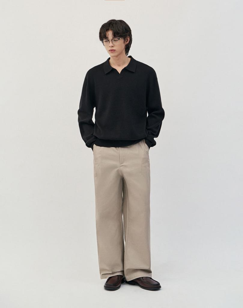 WORK ON BODY OFF Verno Semi-Overfit Collared Knit [Black]