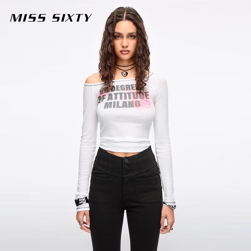 Женская приталенная футболка MISS SIXTY с блоками цвета и принтом губ L белый