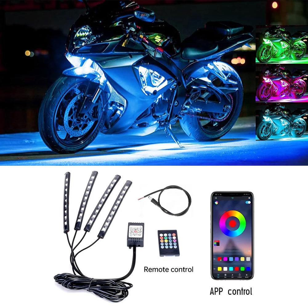 LED Motorcycle Car Atmosphere Foot Light RGB APP Remote Control Flexible Waterproof Remote Sound 12V Moto Decorative Lamp Strips